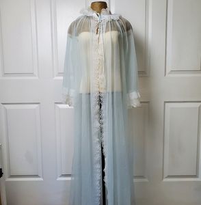 Vintage Miss Elaine Blue Floor Length Robe Sz L